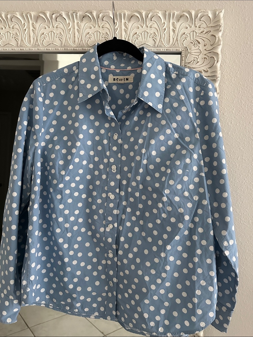 Boden Blue and White Polka Dot Button-Down Shirt